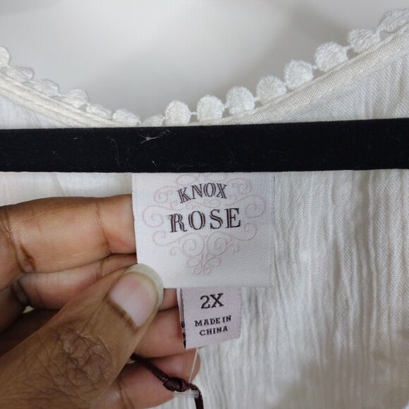 Knox Rose Swiss Dot Cream 3/4 Sleeve Maxi Dress Plus Size 2X Hippie Prairie Boho - Picture 9 of 12